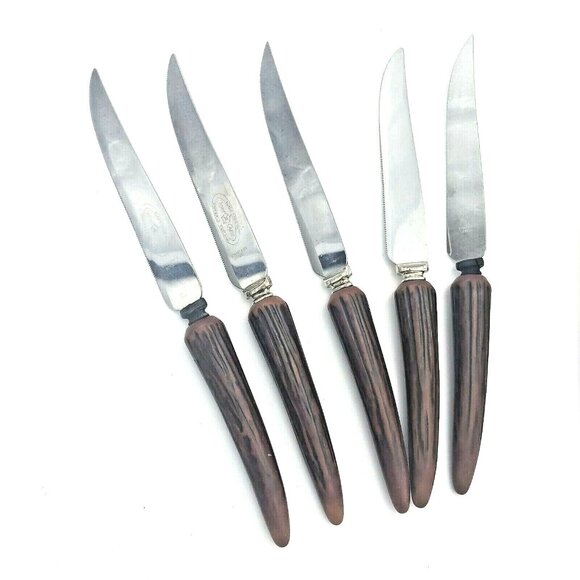 Crown Crest Carving Set-5 Steak Knives-Bakelite Handle-Sheffield England - Picture 3 of 3